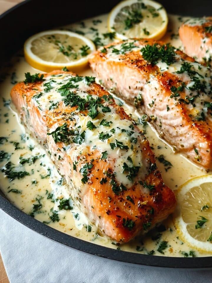 Baked Salmon with Lemon Butter Cream Sauce