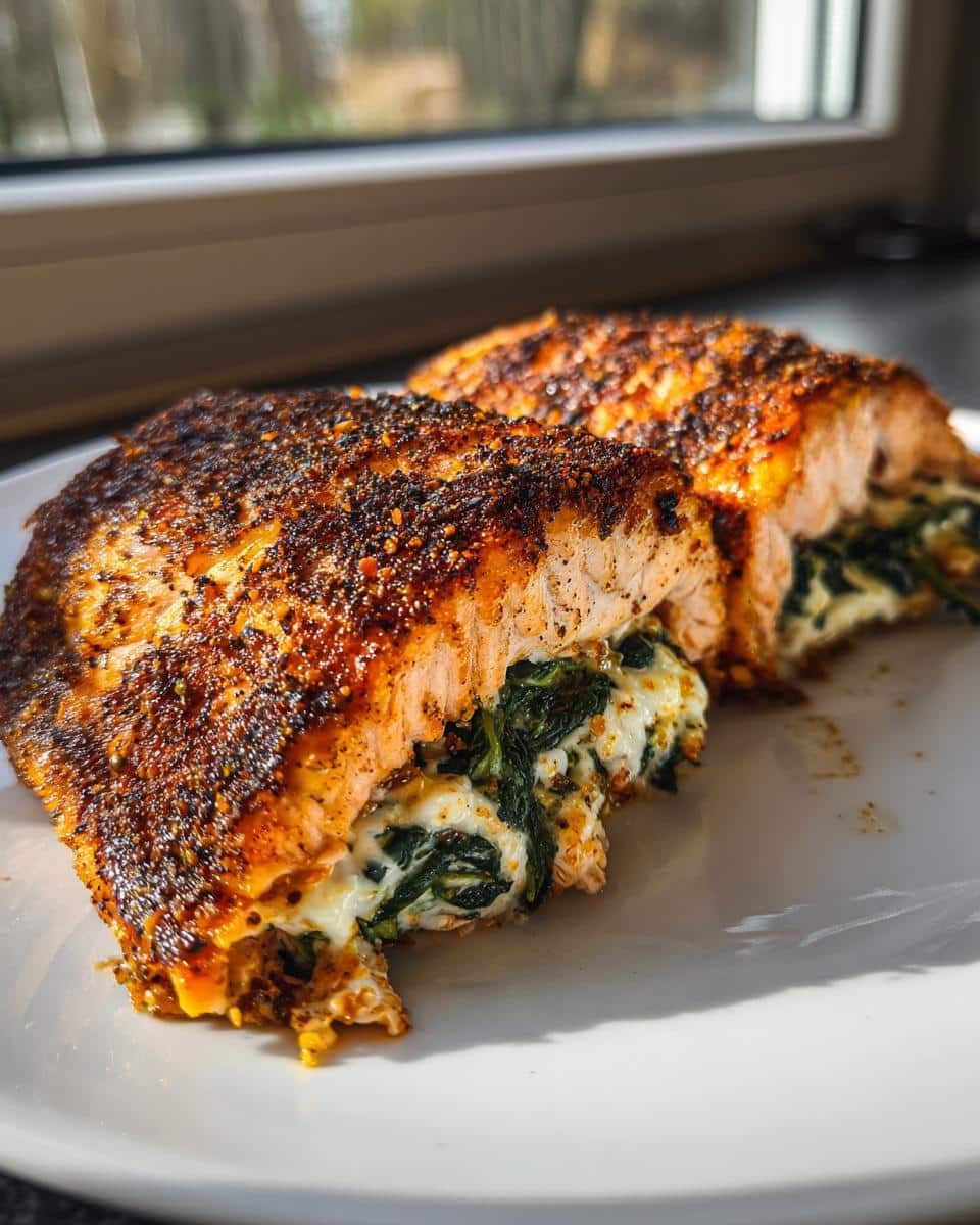 Blackened Salmon Stuffed with Spinach & Parmesan - detail 1