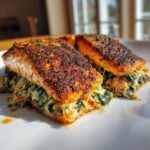 Blackened Salmon Stuffed with Spinach & Parmesan