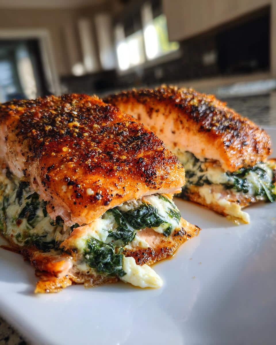 Blackened Salmon Stuffed with Spinach & Parmesan - detail 2