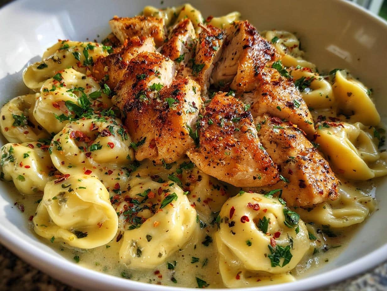 Cajun Chicken Tortellini with Garlic Sauce