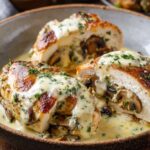 Cheesy Garlic Butter Mushroom Stuffed Chicken