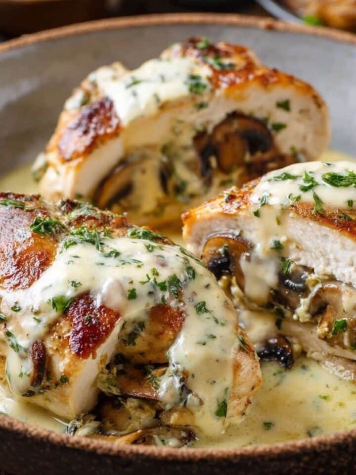 Cheesy Garlic Butter Mushroom Stuffed Chicken