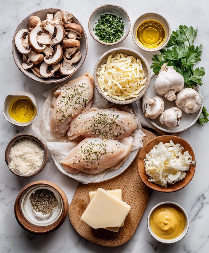 Cheesy Garlic Butter Mushroom Stuffed Chicken - Ingredients