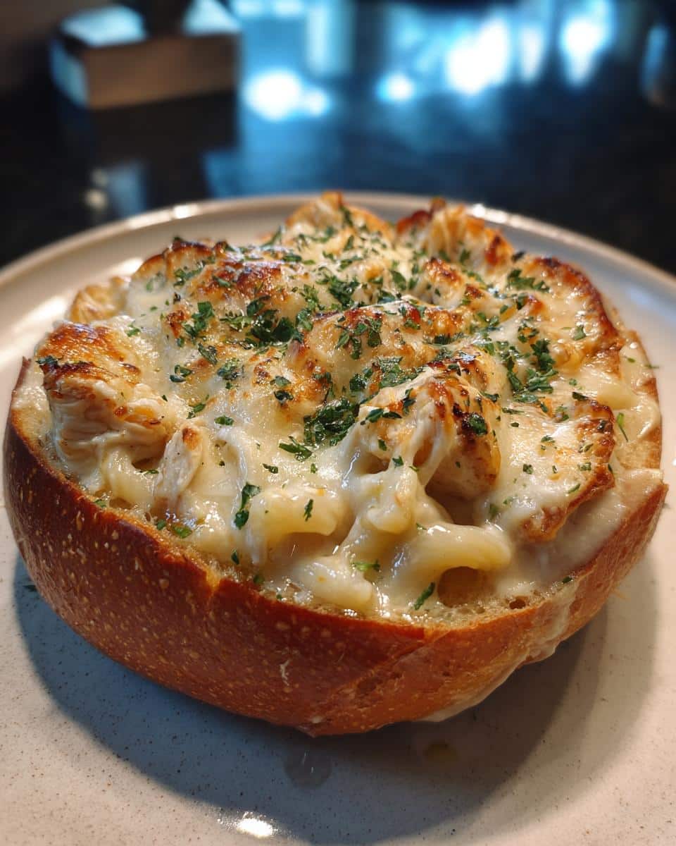 Chicken Alfredo Garlic Bread Bowls