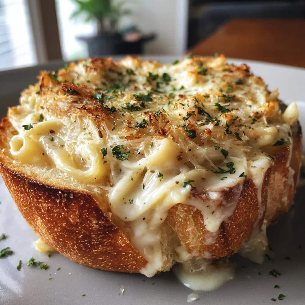 Chicken Alfredo Garlic Bread Bowls