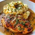Chicken and Garlic Gravy with Cheesy Mashed Potatoes