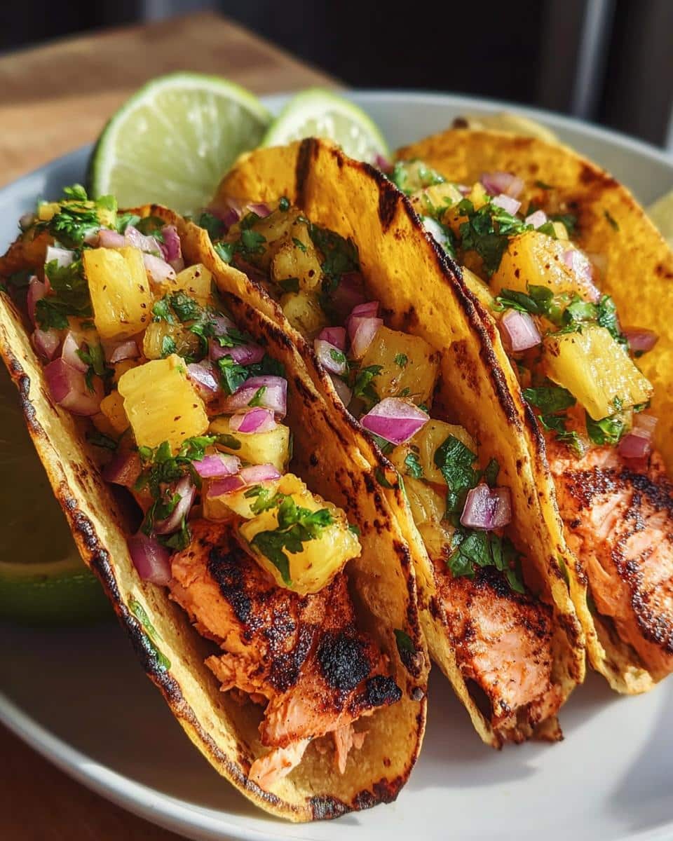 Chipotle Honey Salmon Tacos with Pineapple Salsa - detail 1