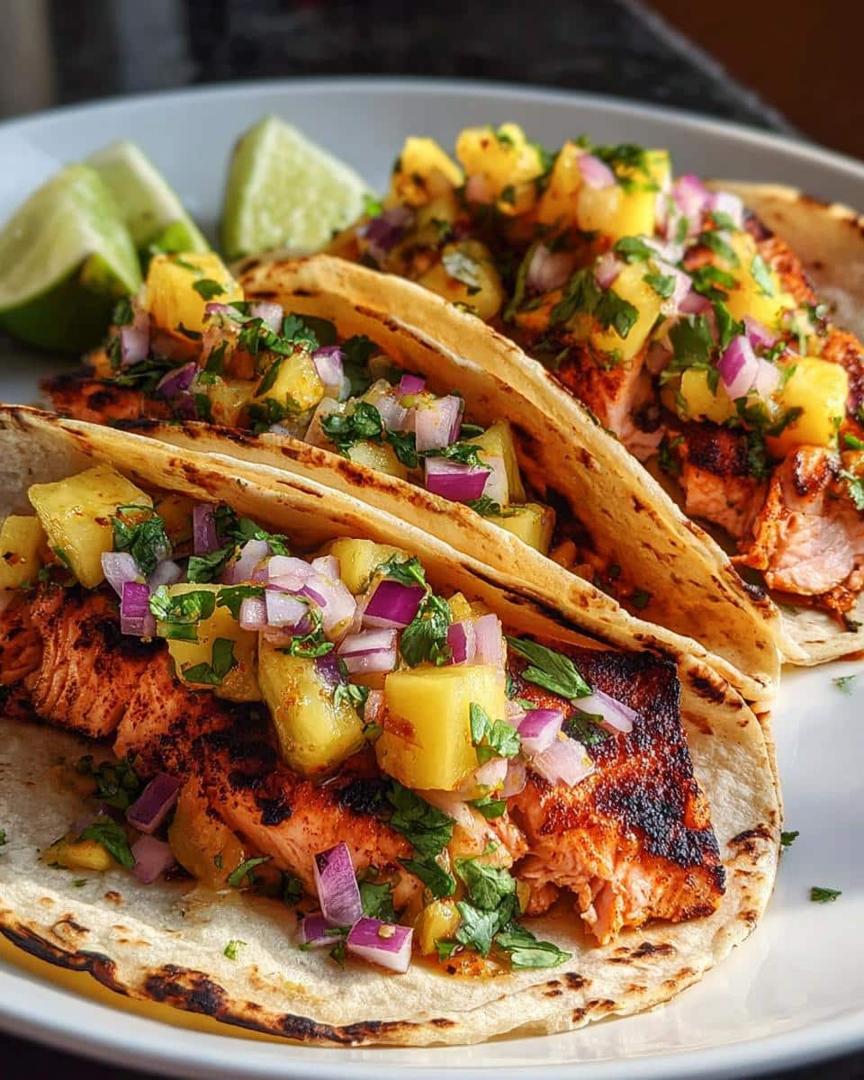 Chipotle Honey Salmon Tacos with Pineapple Salsa - detail 2