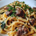Creamy Cowboy Butter Linguine with Steak Bites & Spinach