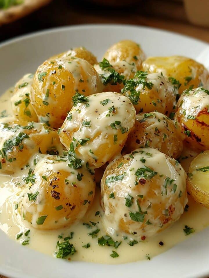 Creamy Garlic Sauce Baby Potatoes