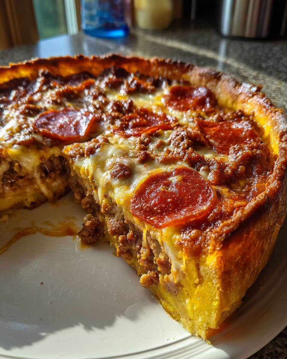 Deep Hamburger Sausage & Pepperoni Pie