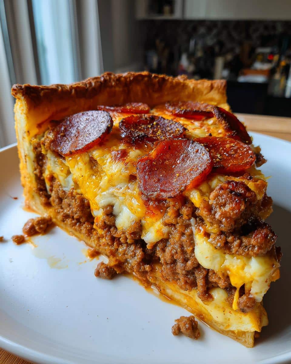 Deep Hamburger Sausage & Pepperoni Pie