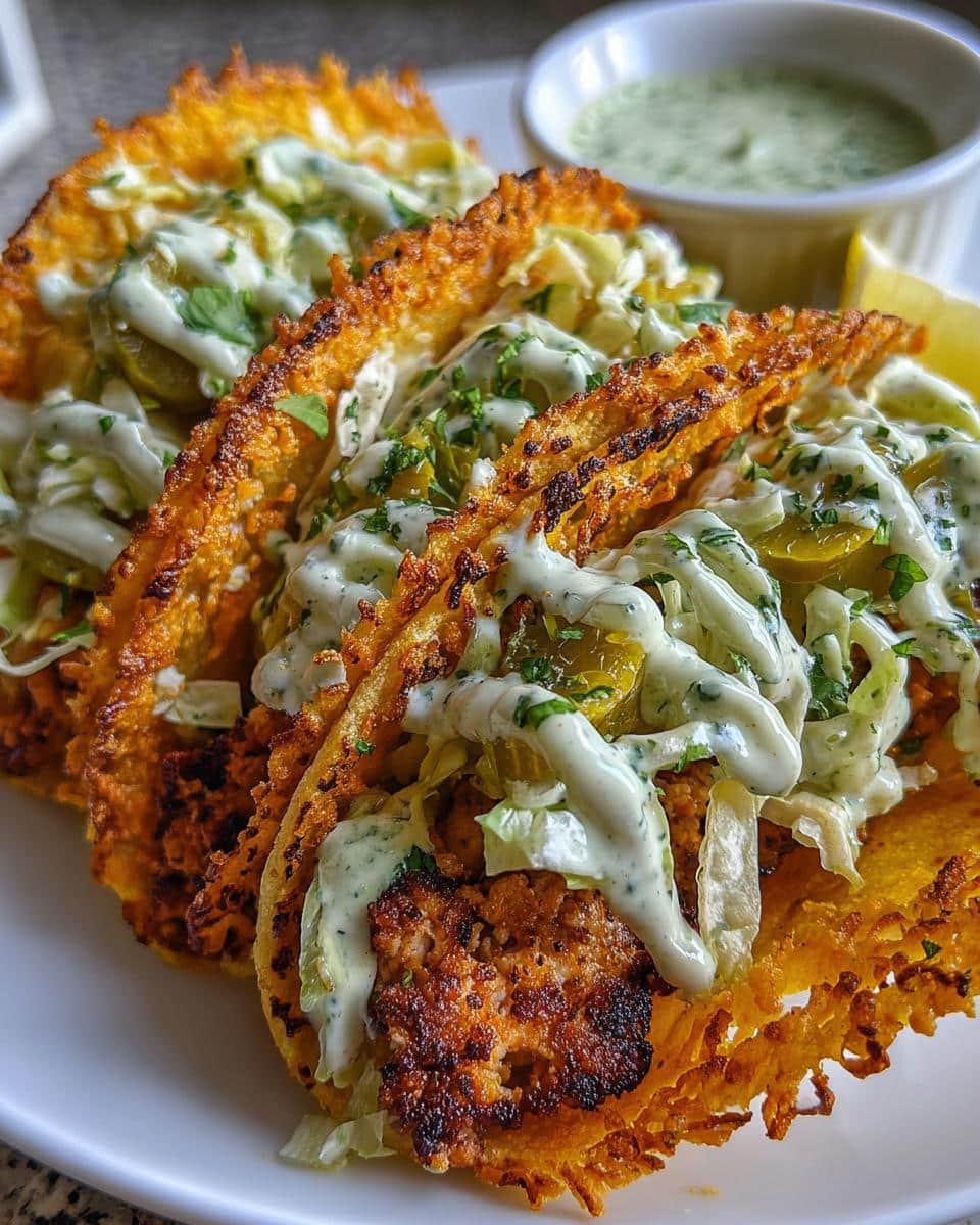 Dill Pickle Ranch Smash Chicken Tacos with Crispy Cheese Lace - detail 3