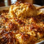 French Onion Chicken Orzo Casserole