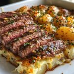 Garlic Butter Steak & Cheddar Potato Bake