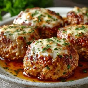 Garlic Parmesan Meatloaves served hot with cheese