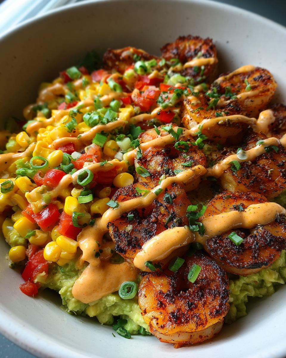 Grilled Shrimp Bowl with Avocado, Corn Salsa & Creamy Sauce - detail 1