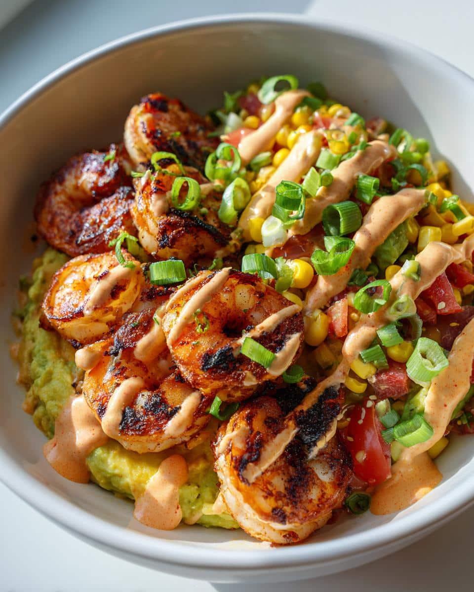 Grilled Shrimp Bowl with Avocado, Corn Salsa & Creamy Sauce - detail 2