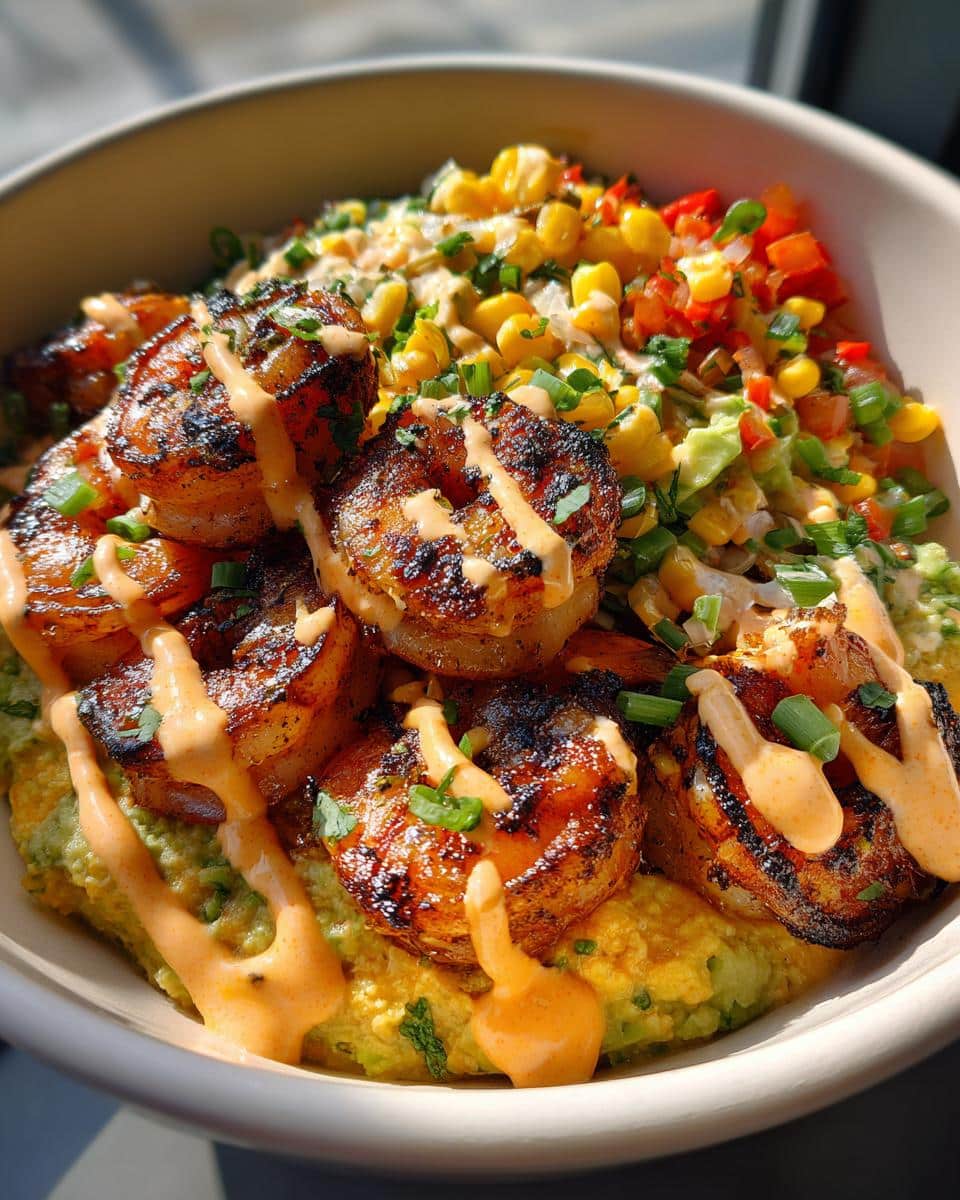 Grilled Shrimp Bowl with Avocado, Corn Salsa & Creamy Sauce - detail 3