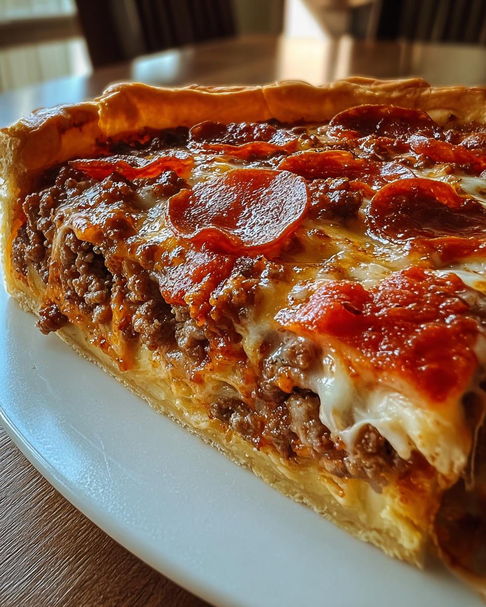 Hearty Deep-Dish Pie with Hamburger, Sausage, and Pepperoni - detail 1