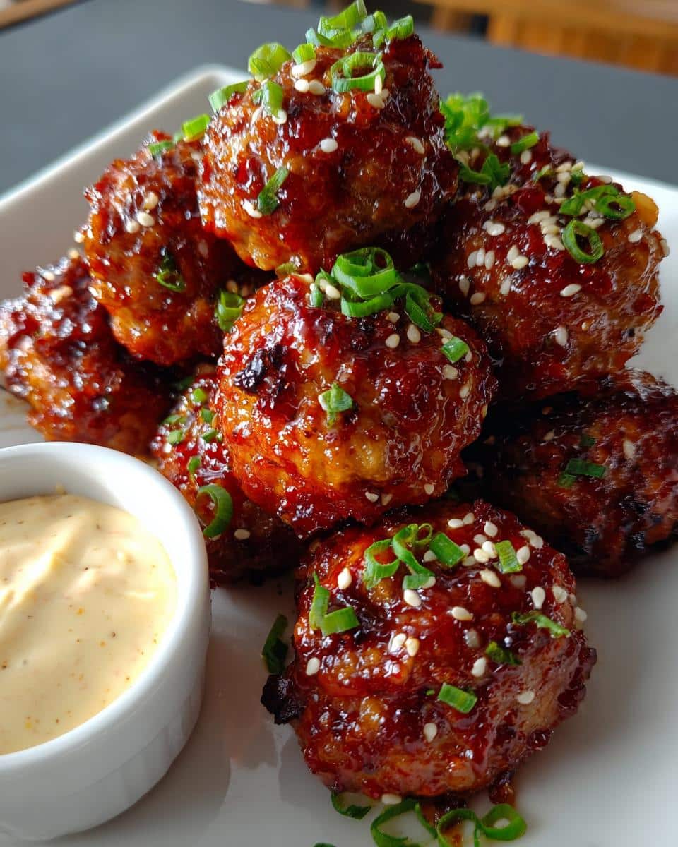 Korean BBQ Meatballs with Spicy Mayo Dip - detail 1
