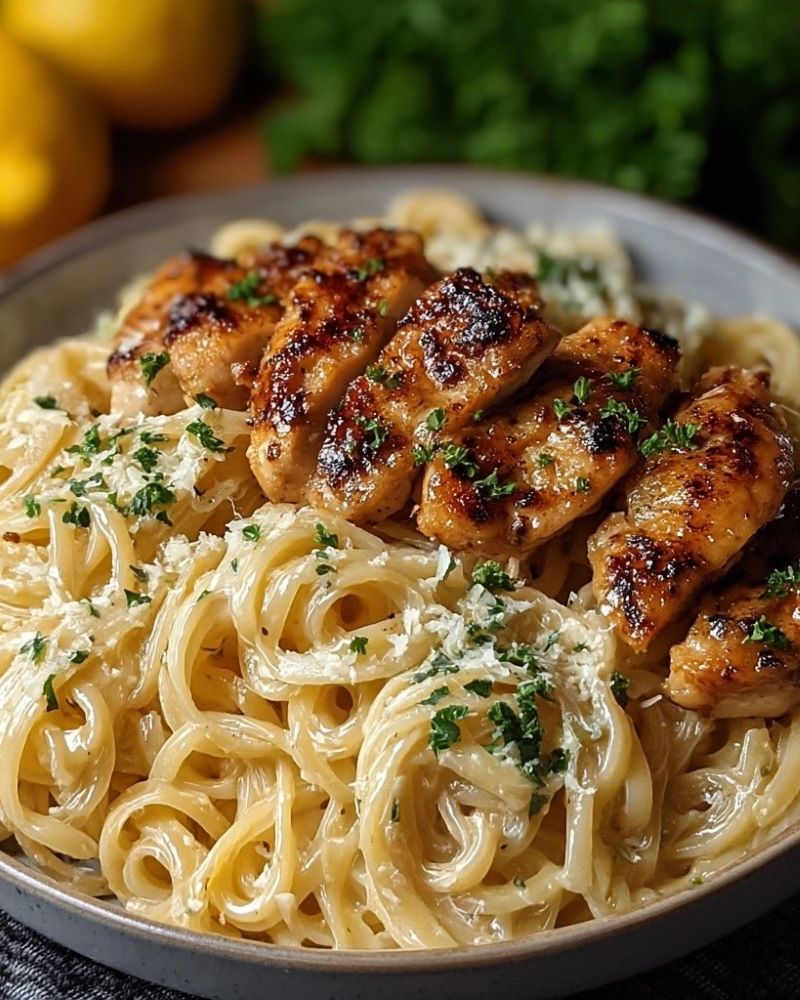Lemon Garlic Butter Chicken with Creamy Parmesan Linguine