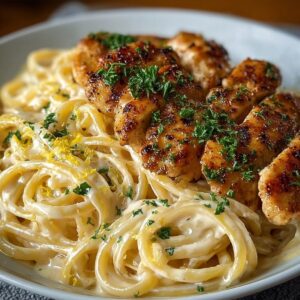 Lemon Garlic Butter Chicken with Creamy Parmesan Linguine