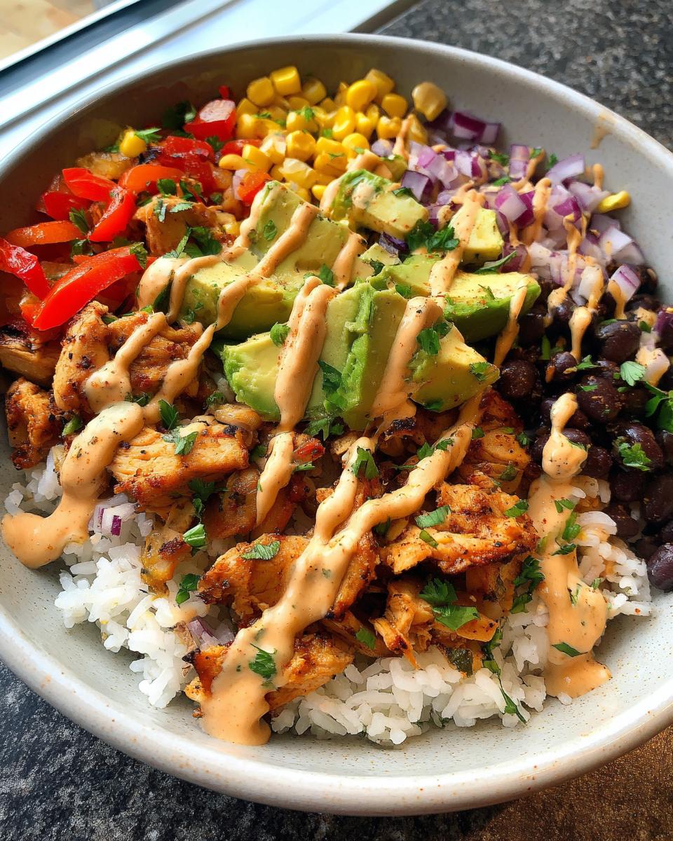 Loaded Chicken Fajita Rice Bowls with Smoky Chipotle Cream