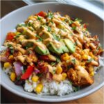 Loaded Chicken Fajita Rice Bowls with Smoky Chipotle Cream