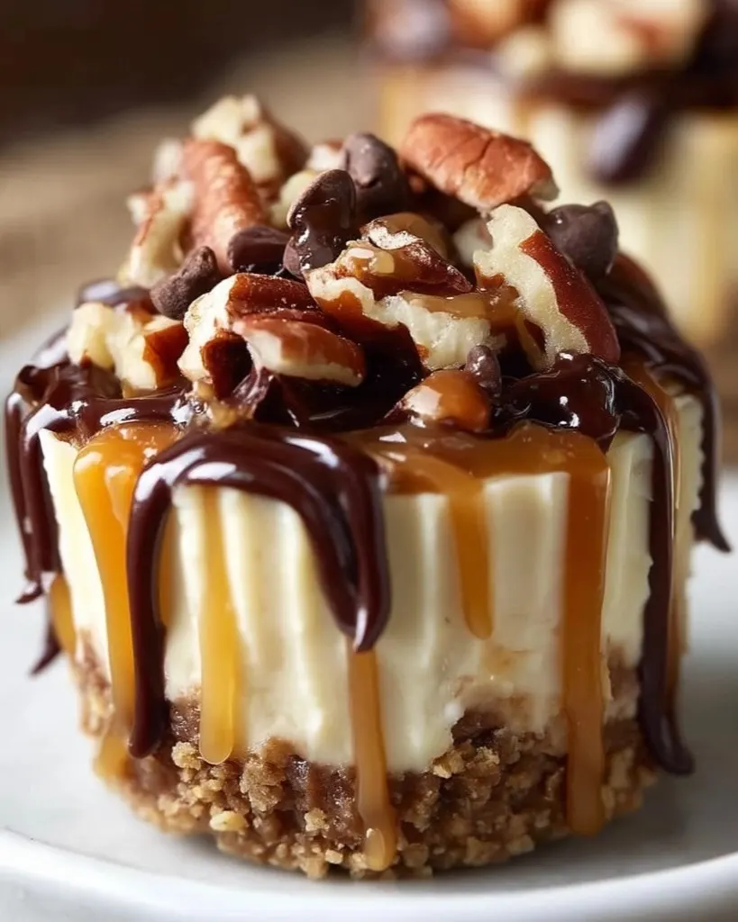 No-Bake Turtle Mini Cheesecakes