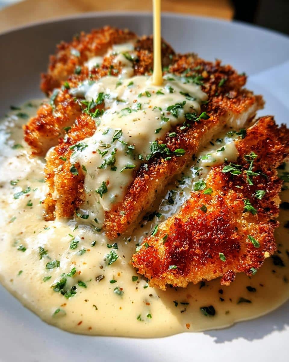 Parmesan Crusted Chicken with Creamy Garlic Sauce