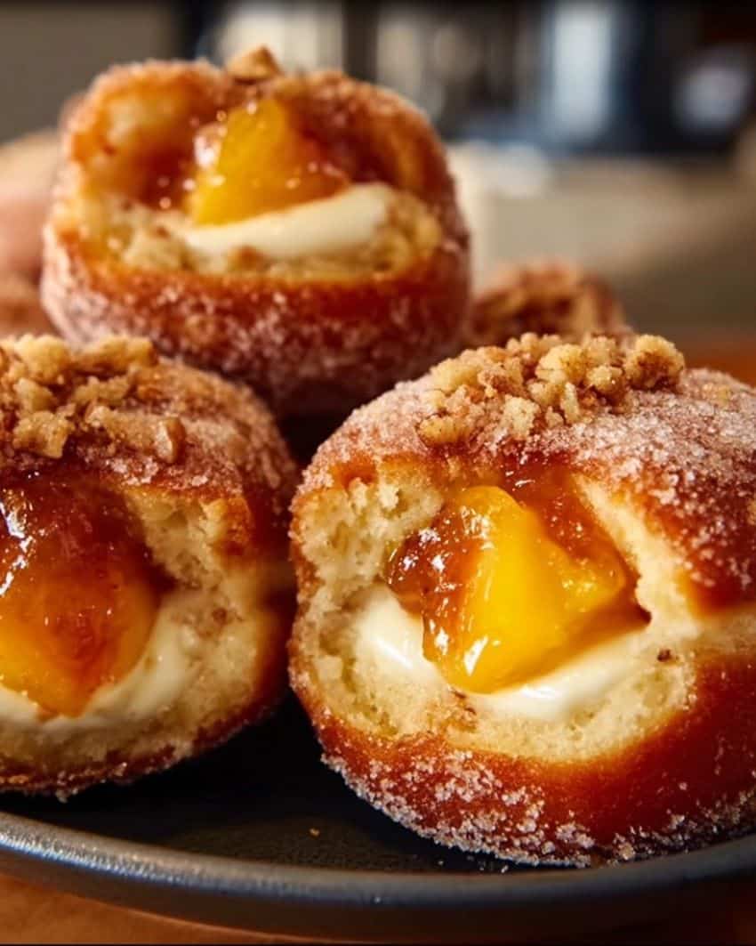 Peach Cheesecake Stuffed Doughnuts