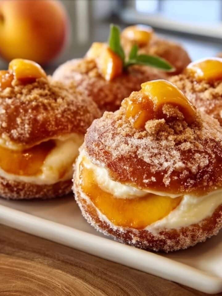 Peach Cheesecake Stuffed Doughnuts