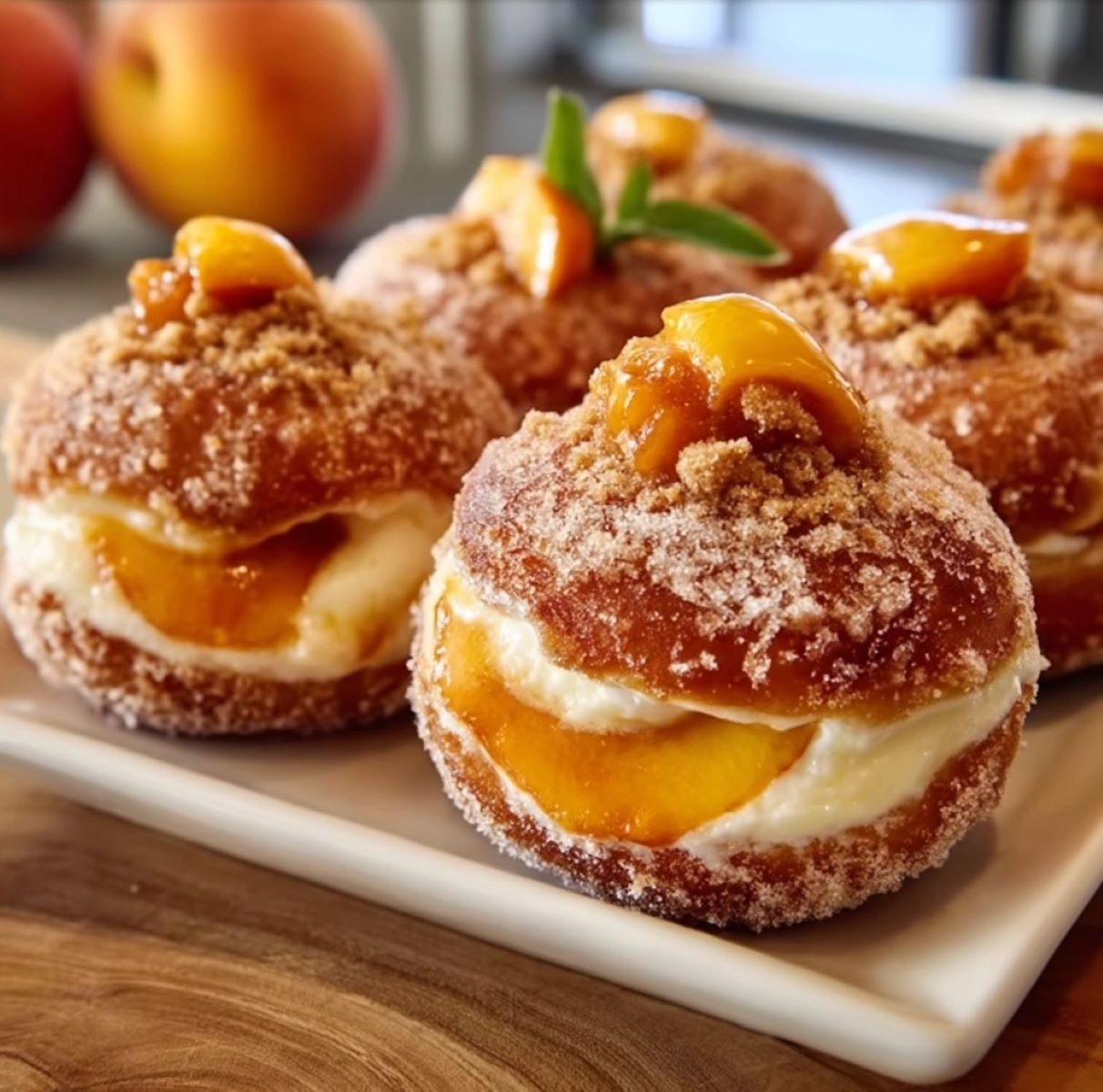 Peach Cheesecake Stuffed Doughnuts