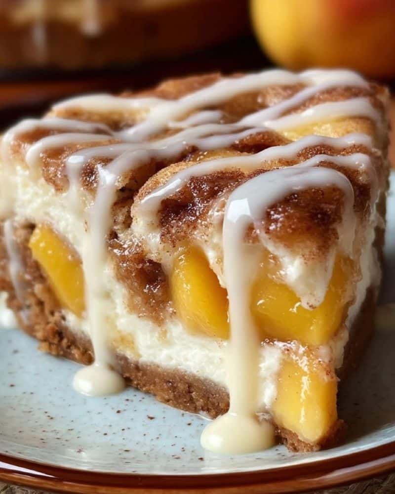 Peach Cobbler Cinnamon Roll Cheesecake