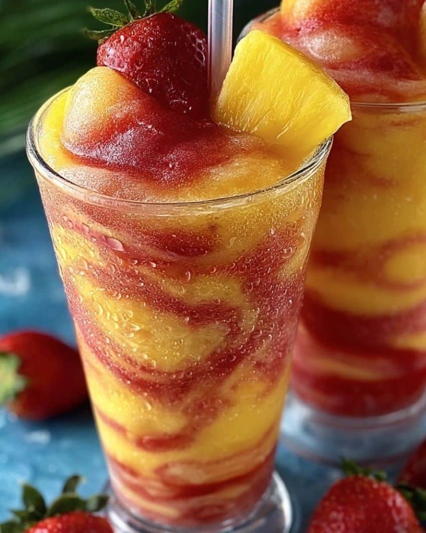 Pineapple Strawberry Swirled Slushies