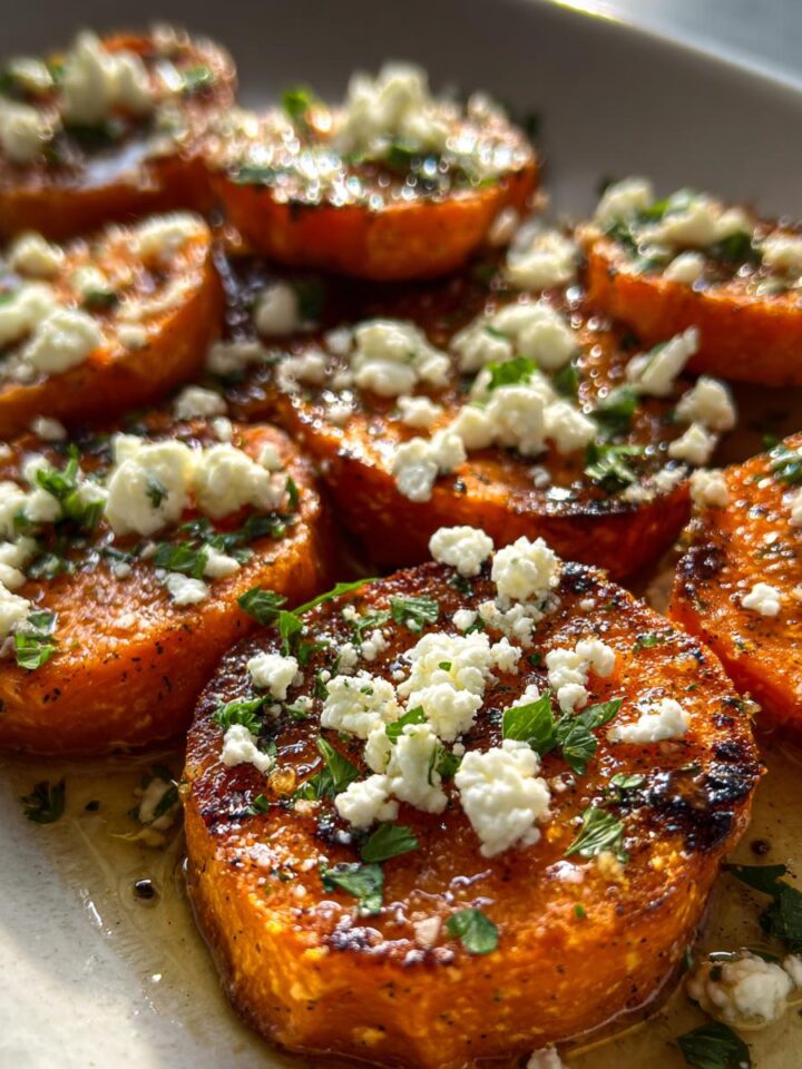Roasted Sweet Potato Rounds with Honey & Feta