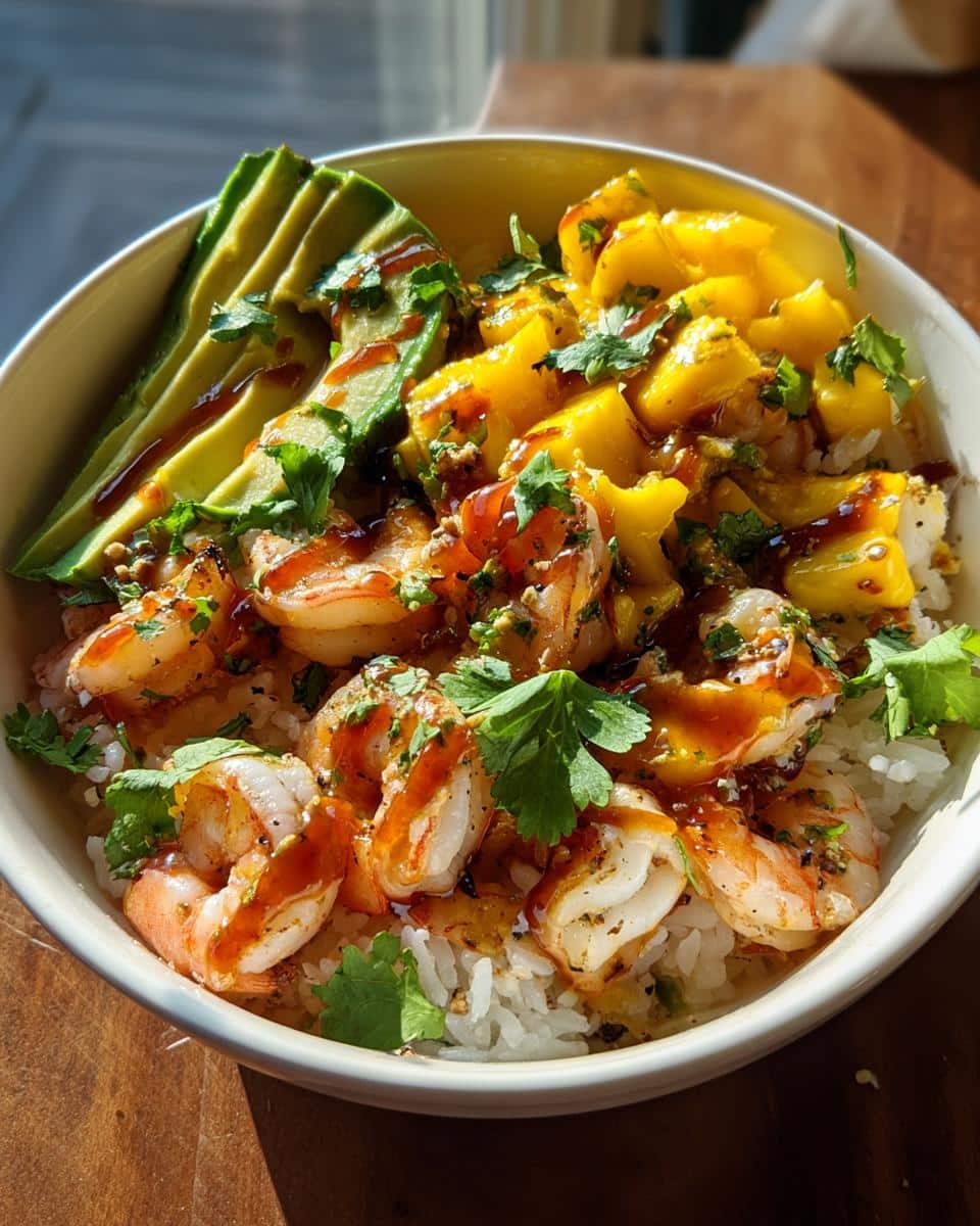 Shrimp and Avocado Bowls with Mango Salsa & Lime-Chili Sauce - detail 2
