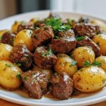 Slow Cooker Garlic Butter Beef Bites & Potatoes