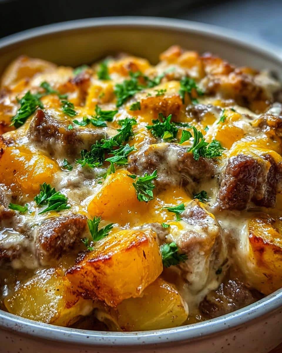 Slow Cooker Steak and Cheddar Potato Casserole - detail 2