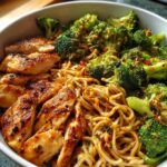 Spicy Garlic Chicken and Broccoli Noodle Bowls