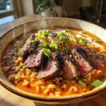 Spicy Korean Ramen with Grilled Beef & Creamy Sauce