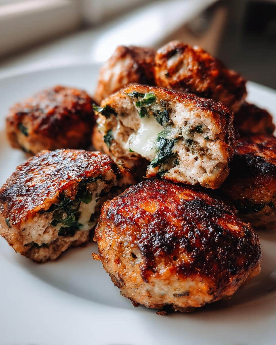Spinach Garlic Meatballs Stuffed with Mozzarella - detail 1