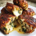 Spinach Garlic Meatballs Stuffed with Mozzarella