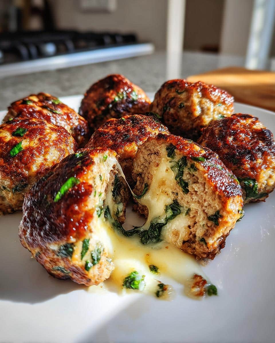 Spinach Garlic Meatballs Stuffed with Mozzarella - detail 2