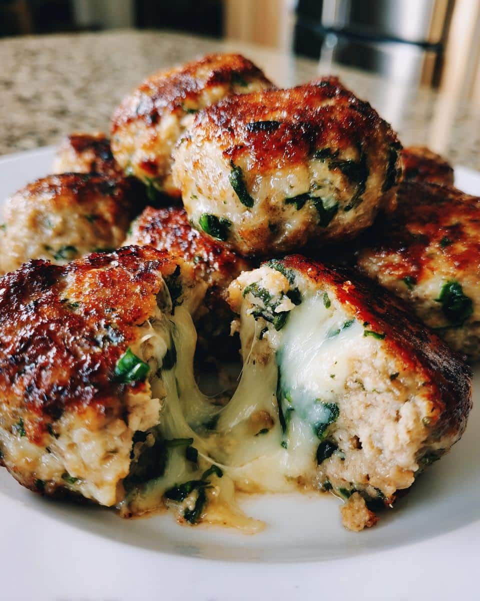 Spinach Garlic Meatballs Stuffed with Mozzarella - detail 3