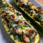 Spinach, Mushroom, and Ricotta Stuffed Zucchini Boats