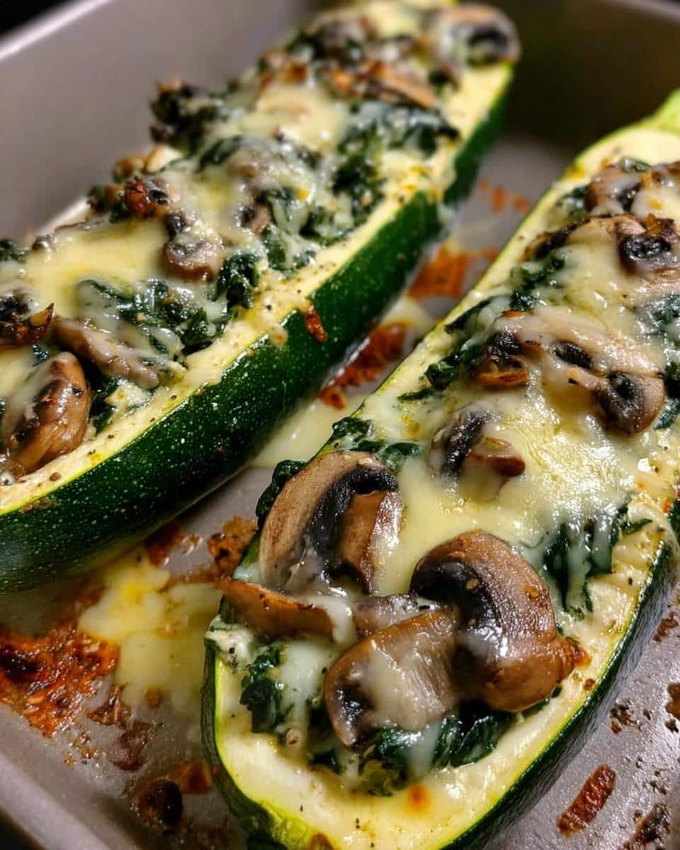 Spinach, Mushroom, and Ricotta Stuffed Zucchini Boats - detail 2