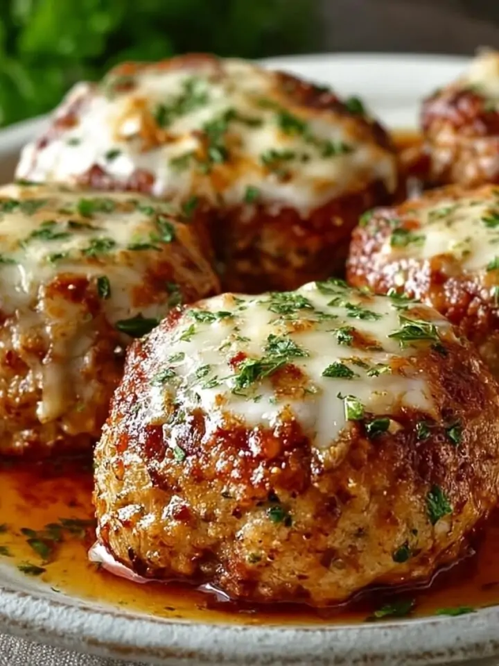 Garlic Parmesan Meatloaves served hot with cheese